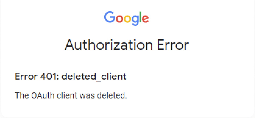 OAuth client deleted error