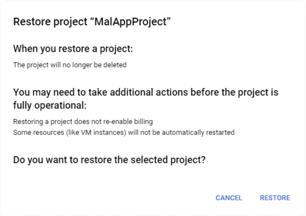 Restoring the malicious project